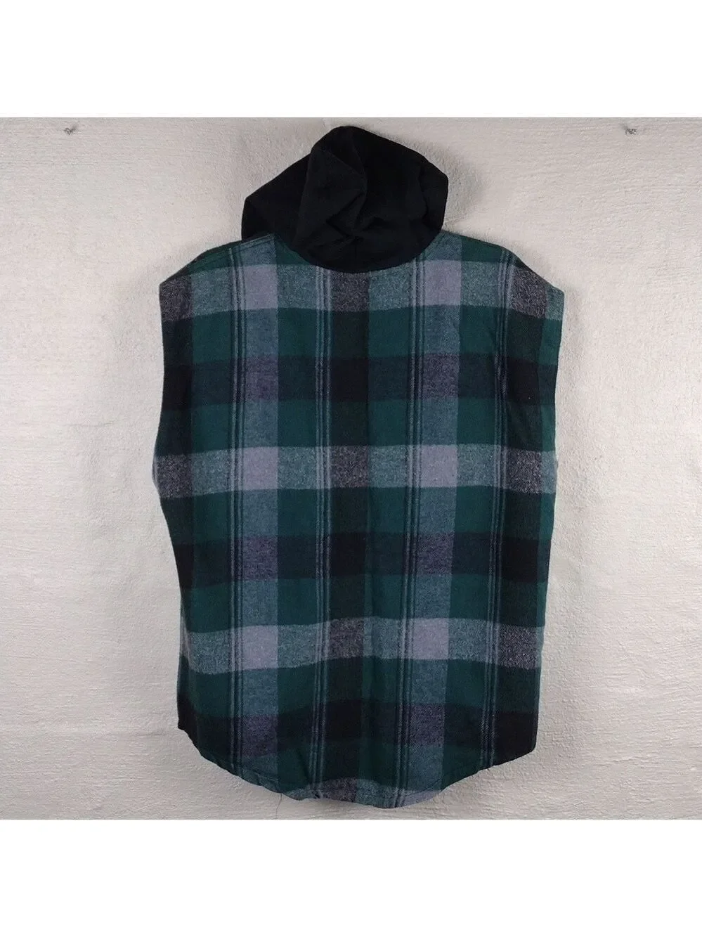 Surf Style Interplanetary Body Gear Green Windowpane Plaid Hooded Snap Up Vest